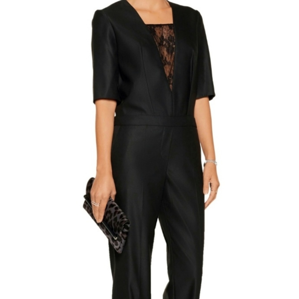 MAJE Kaaris Lace Paneled Twill Jumpsuit